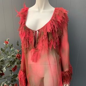 “Plein Sud”  Beach dress,Red loose style 100% Silk